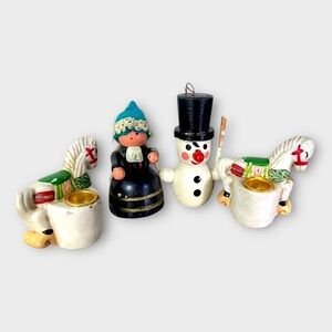 Vintage 1970s Japan Christmas Figurine Set Ceramic Snowman Horse Holiday Decor‎